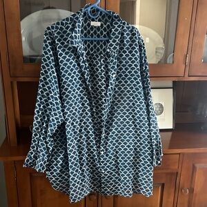 Button-Down Printed Blue Women's Shirt